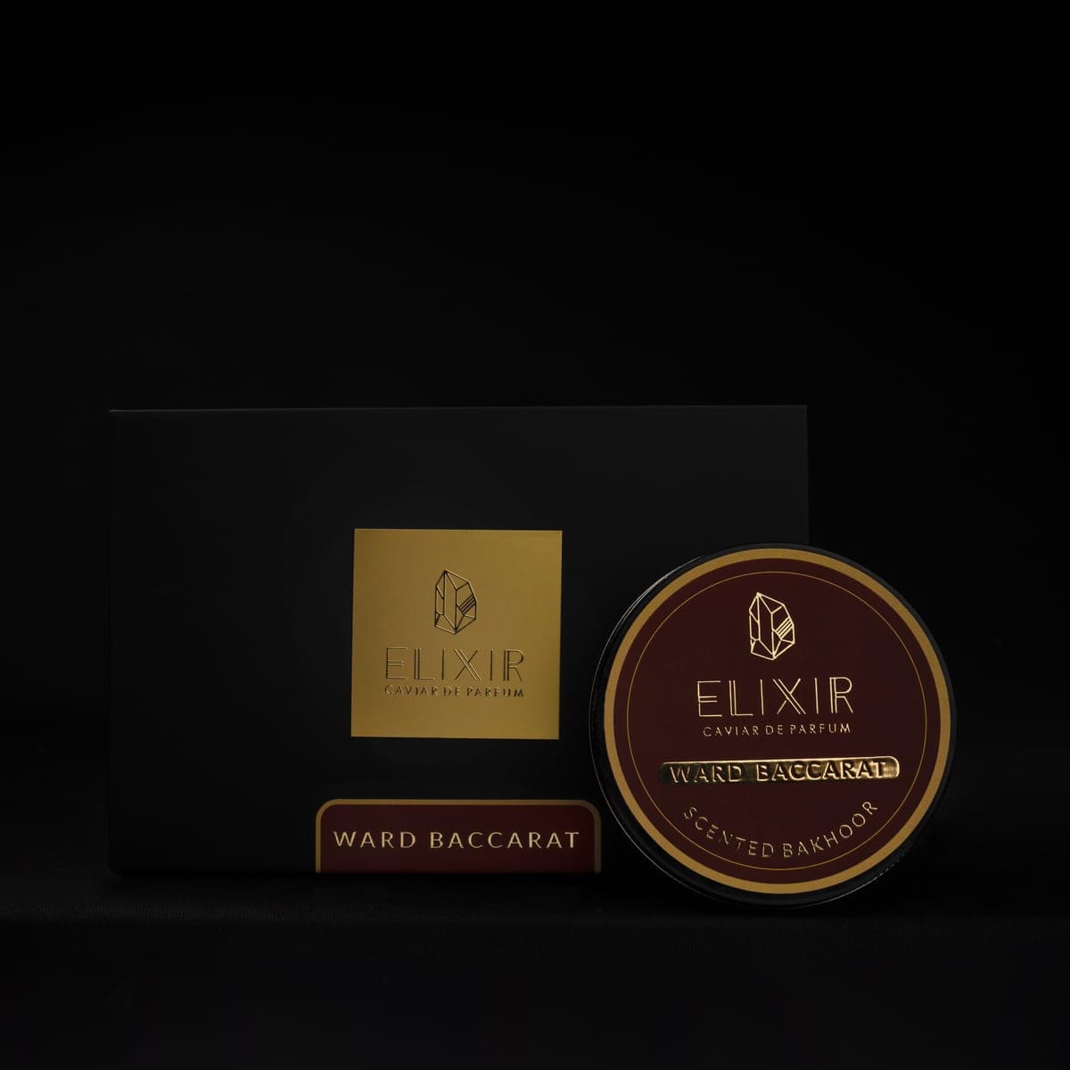 The Ward Baccarat box and tin, front on