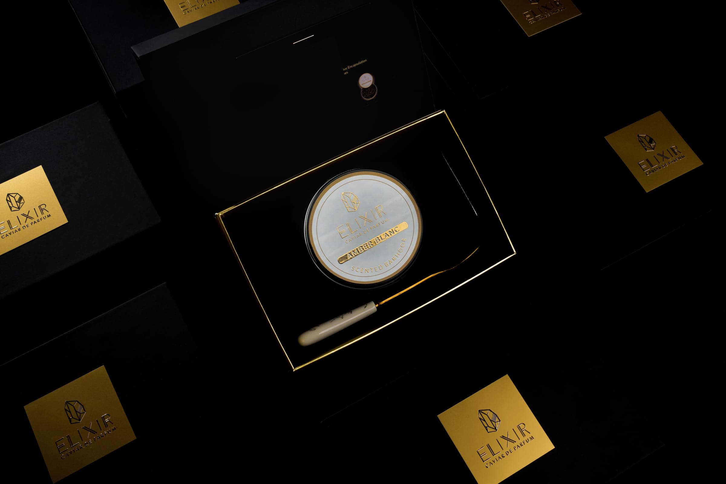 The Amber Blanc box open, from above