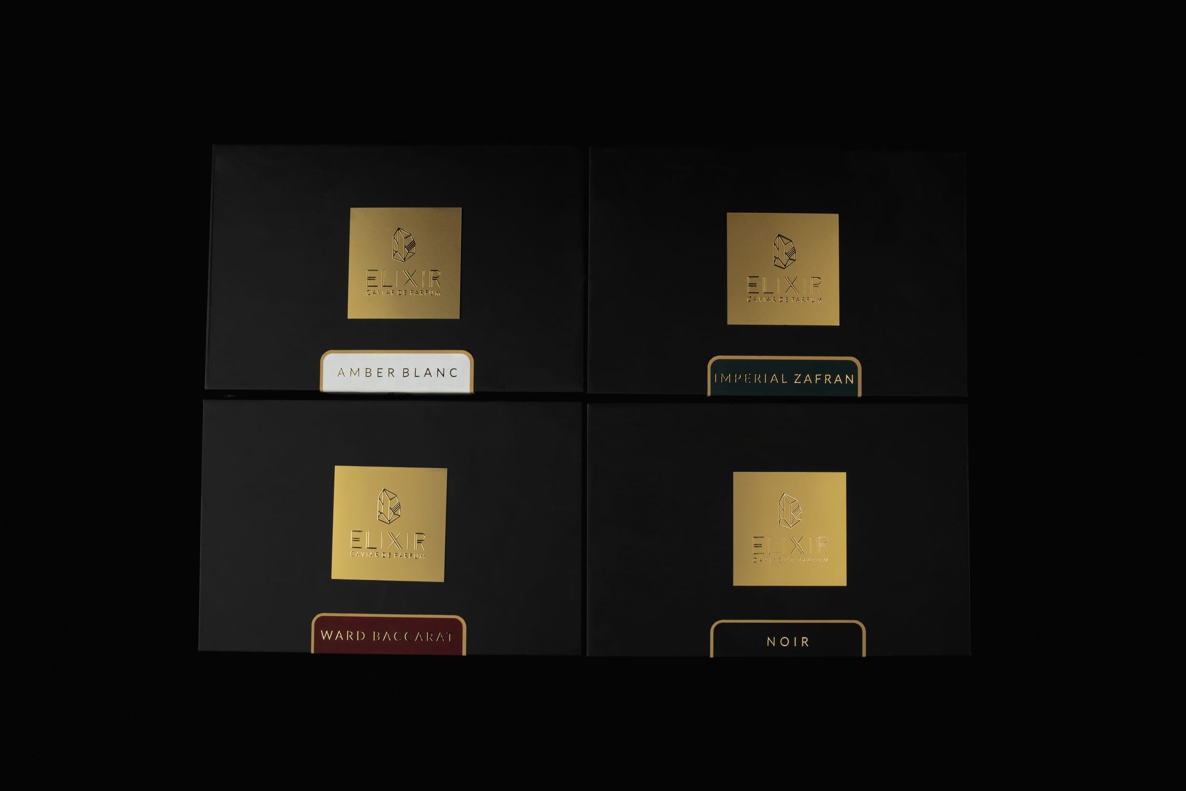 The four Caviar Bakhoor boxes, from above